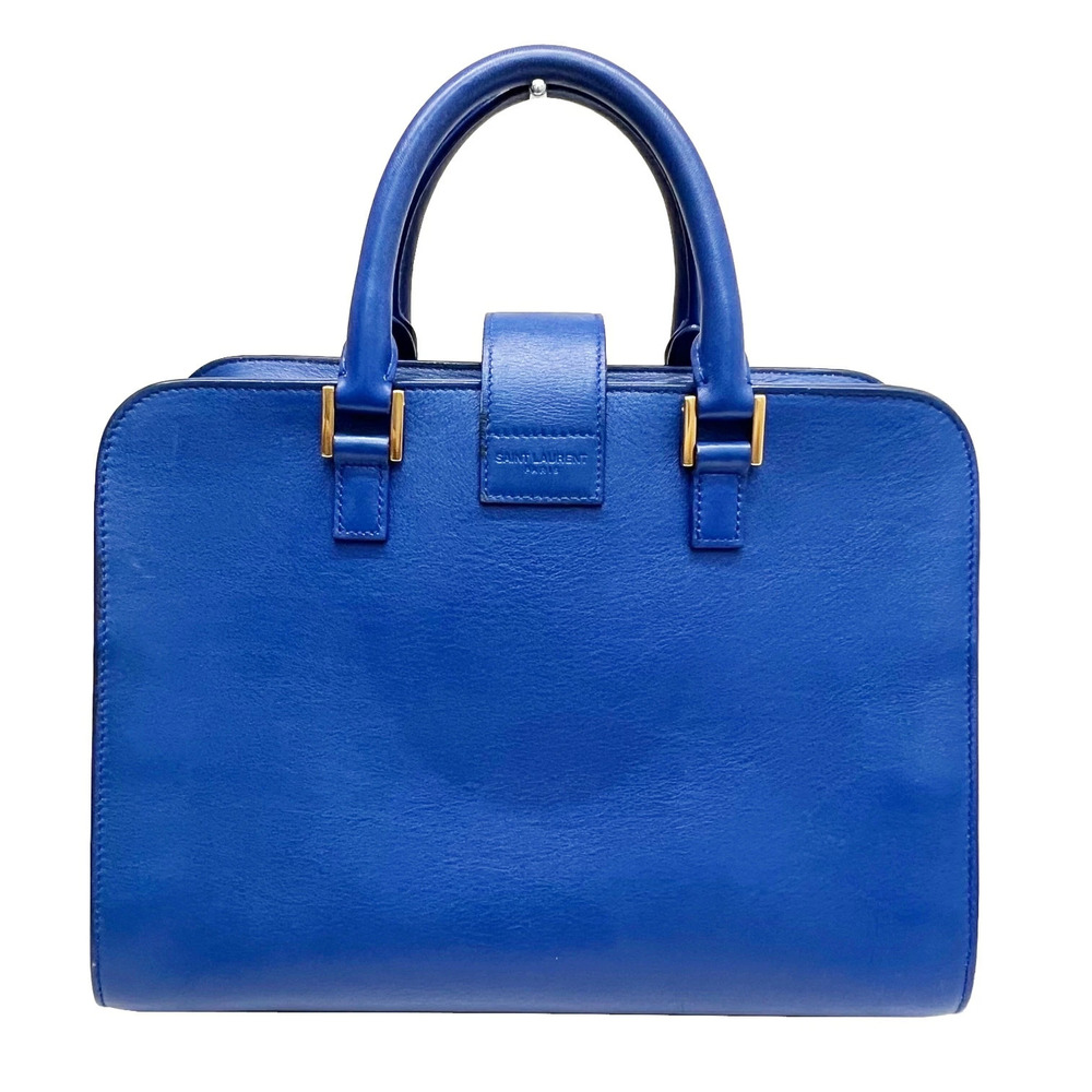 SAINT LAURENT Baby Cabas Shoulder Bag Handbag Leather Blue Logo